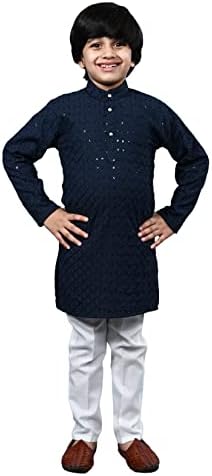 AHHAAAA Kids Sequin Embroidery Kurta Pajama Set 1