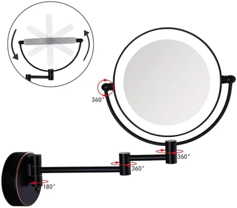 Wall Mounted Lighted Makeup Mirror 8-inch Swivel Extendable Design Plug Powered