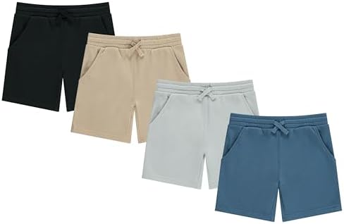 STITCH STONE Boys 4-Pack French Terry Shorts - Machine Washable Soft