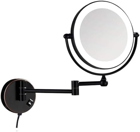 Wall Mounted Lighted Makeup Mirror 8-inch Swivel Extendable Design Plug Powered