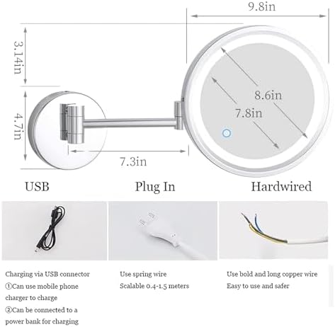 Wall-Mounted Lighted Makeup Mirror Chrome LED