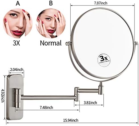 Double-Sided Makeup Mirror Extendable Wall-Mounted 3X Magnifying Shaving Mirror