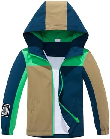Boy Girls Lightweight Rain Jacket Mesh Lined Hooded Windbreaker for Kids waterproof
