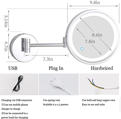 ZADIKO Touch Dimming Switch Makeup Mirror with Built-in LED Lights