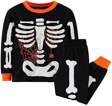 Family Feeling Kids Skeleton Pajama Sets for Halloween