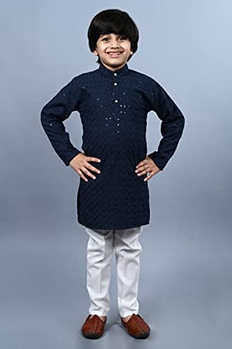 AHHAAAA Kids Sequin Embroidery Kurta Pajama Set 1