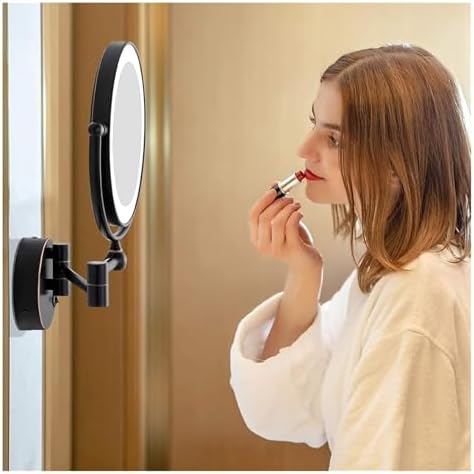 Wall Mounted Lighted Makeup Mirror 8-inch Swivel Extendable Design Plug Powered