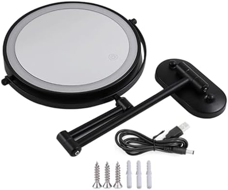 Wall-Mounted Lighted Double-Sided Makeup Mirror with Extendable Arm