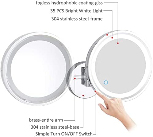ZADIKO Touch Dimming Switch Makeup Mirror with Built-in LED Lights