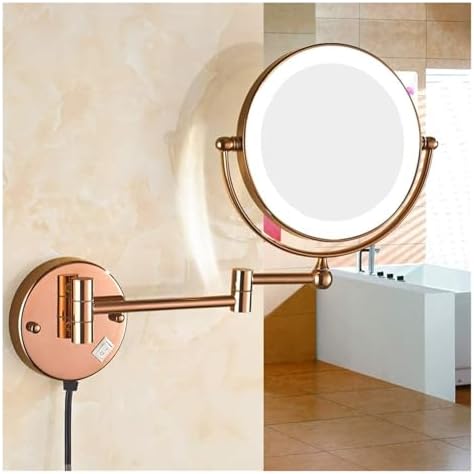 Wall-Mounted Lighted Makeup Mirror Rose Gold 5X Magnification