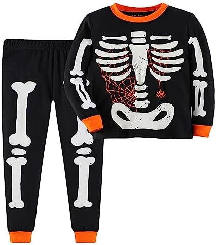 Family Feeling Kids Skeleton Pajama Sets for Halloween