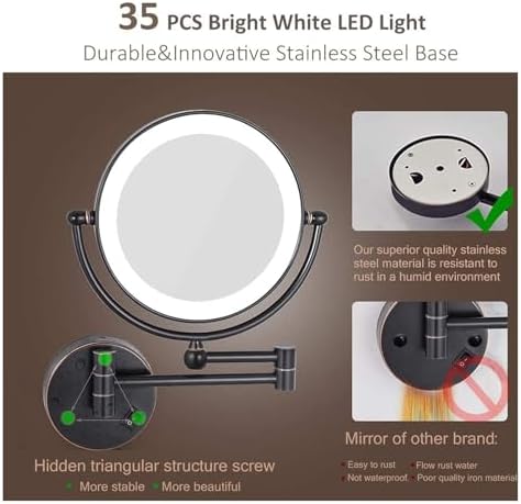Wall Mounted Lighted Makeup Mirror 8-inch Swivel Extendable Design Plug Powered