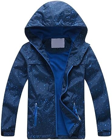 Kids Boys Zipper Rain Jacket Waterproof Lightweight Hooded Raincoat
