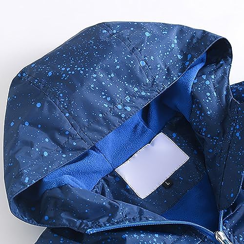 Kids Boys Zipper Rain Jacket Waterproof Lightweight Hooded Raincoat