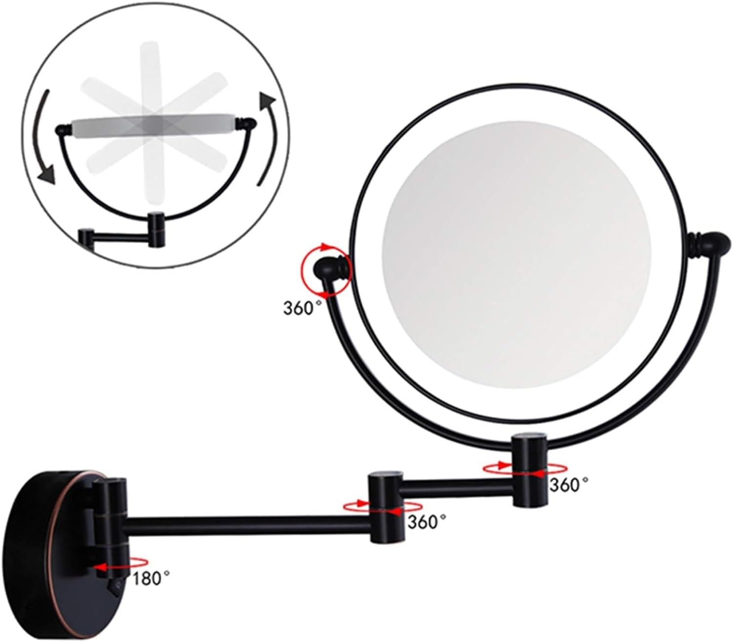 Wall Mounted Lighted Makeup Mirror 8-inch Swivel Extendable Design Plug Powered