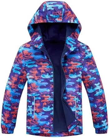 M2C Boys Girls Lightweight Hooded Rain Jacket with Fleece Lining