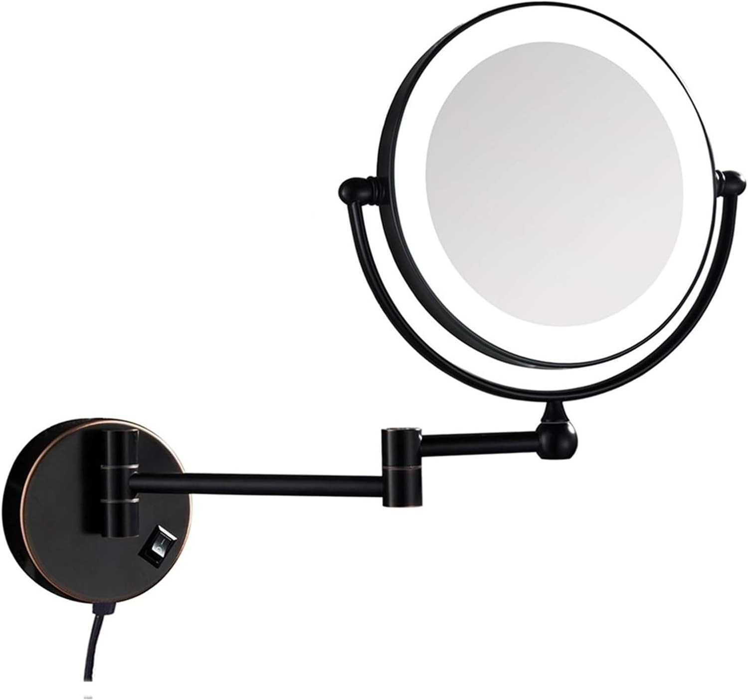 Wall Mounted Lighted Makeup Mirror 8-inch Swivel Extendable Design Plug Powered