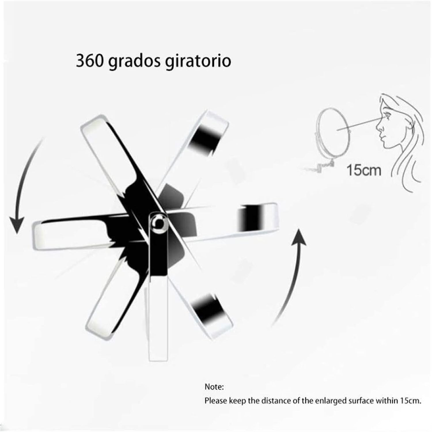 Adjustable 8-inch Vanity Mirror with 360-Degree Rotation