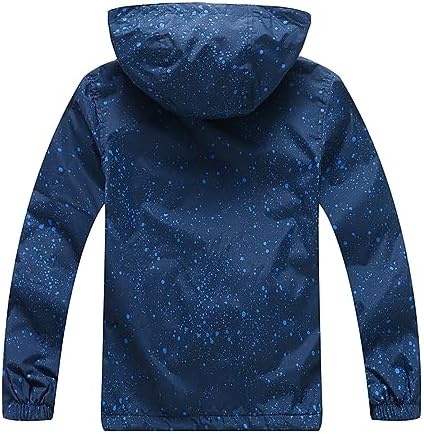 Kids Boys Zipper Rain Jacket Waterproof Lightweight Hooded Raincoat
