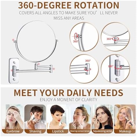 8 Inch Wall Mounted Lighted Makeup Mirror with Swivel Arm and Magnification