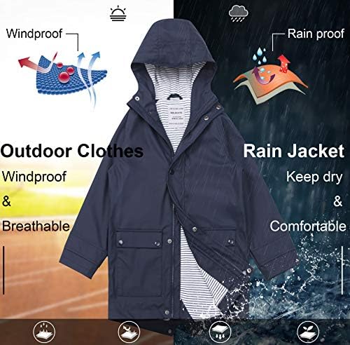 SOLOCOTE Kids Waterproof Rain Jacket with Hood 5-14Y