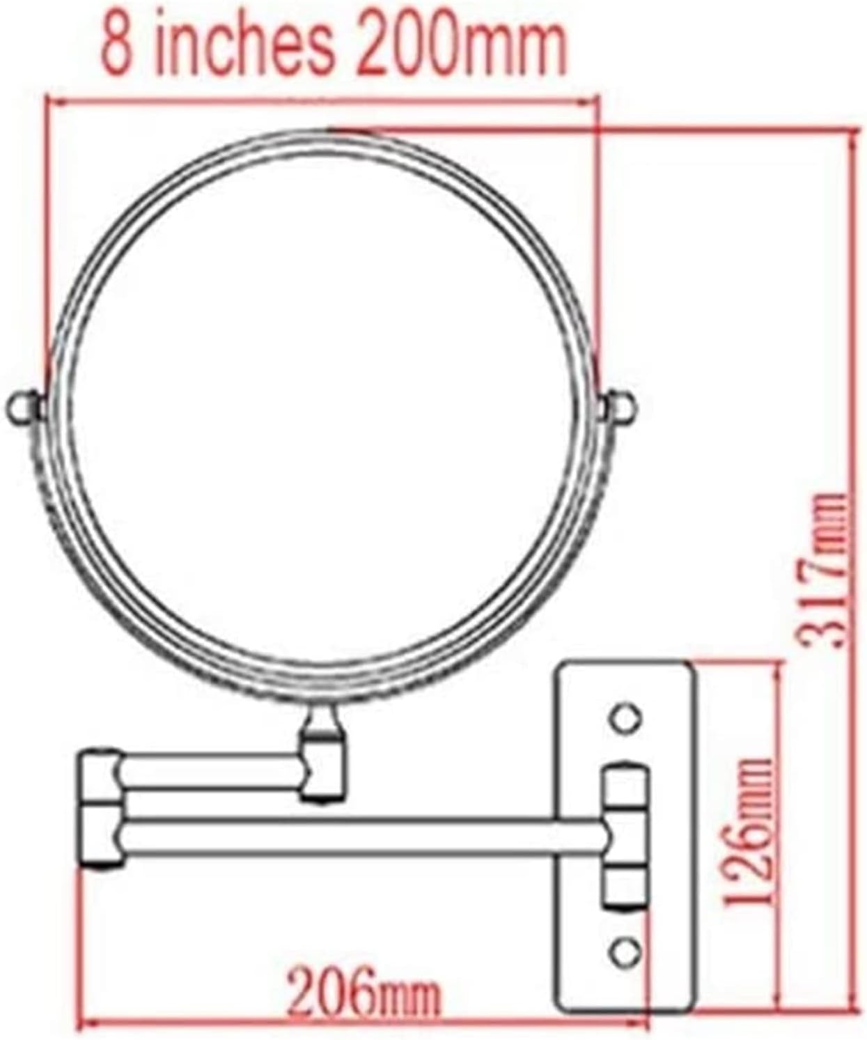 Adjustable 8-inch Vanity Mirror with 360-Degree Rotation