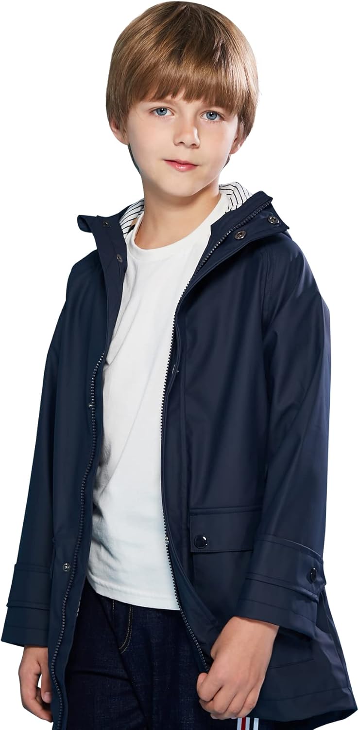 SOLOCOTE Kids Waterproof Rain Jacket with Hood 5-14Y