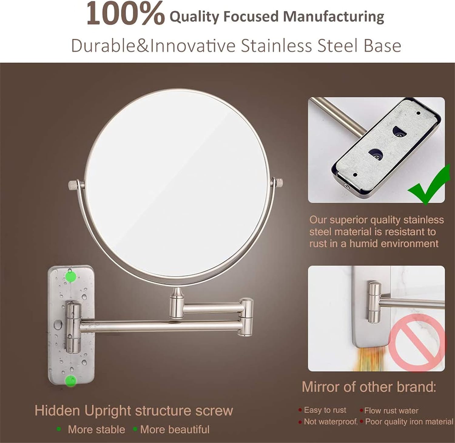 Double Sided Shaving Mirror with Magnifying Glass Wall-Mounted