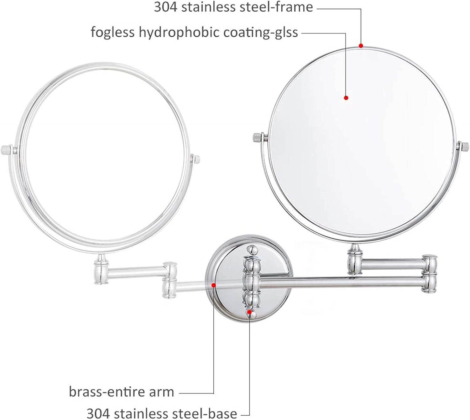 OGRAFF Wall-Mounted Makeup Mirror 8-inch Chrome Finish Elegant bathroom tool