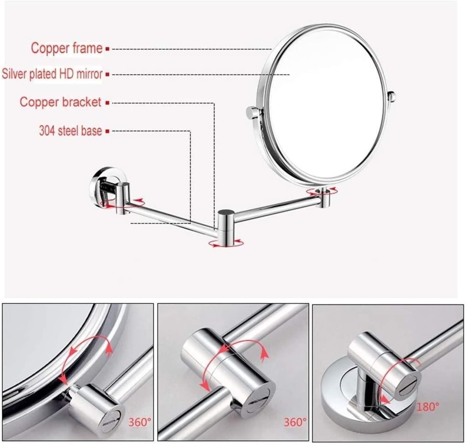 Adjustable Wall-Mounted Makeup Mirror