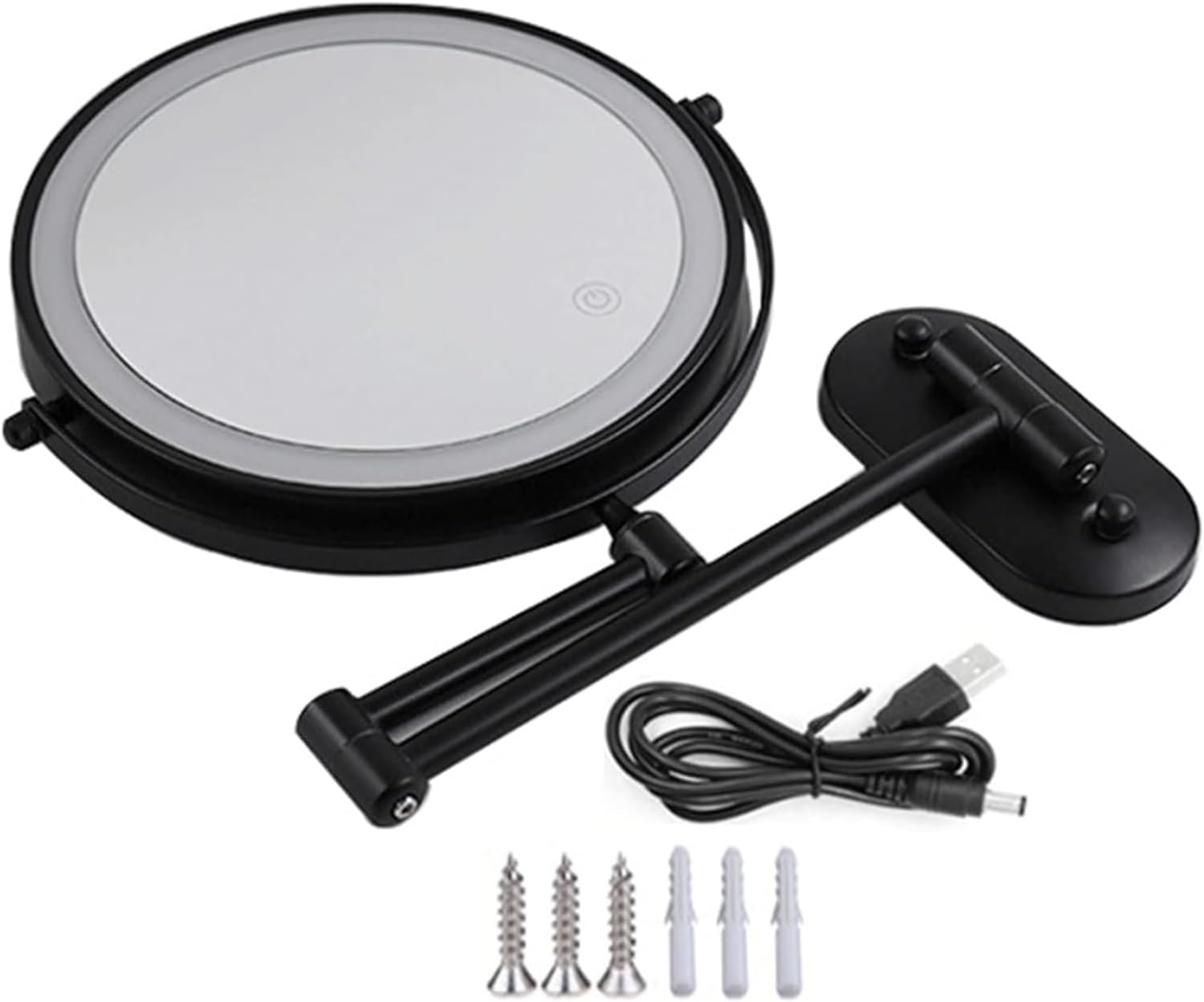 Wall-Mounted Lighted Double-Sided Makeup Mirror with Extendable Arm