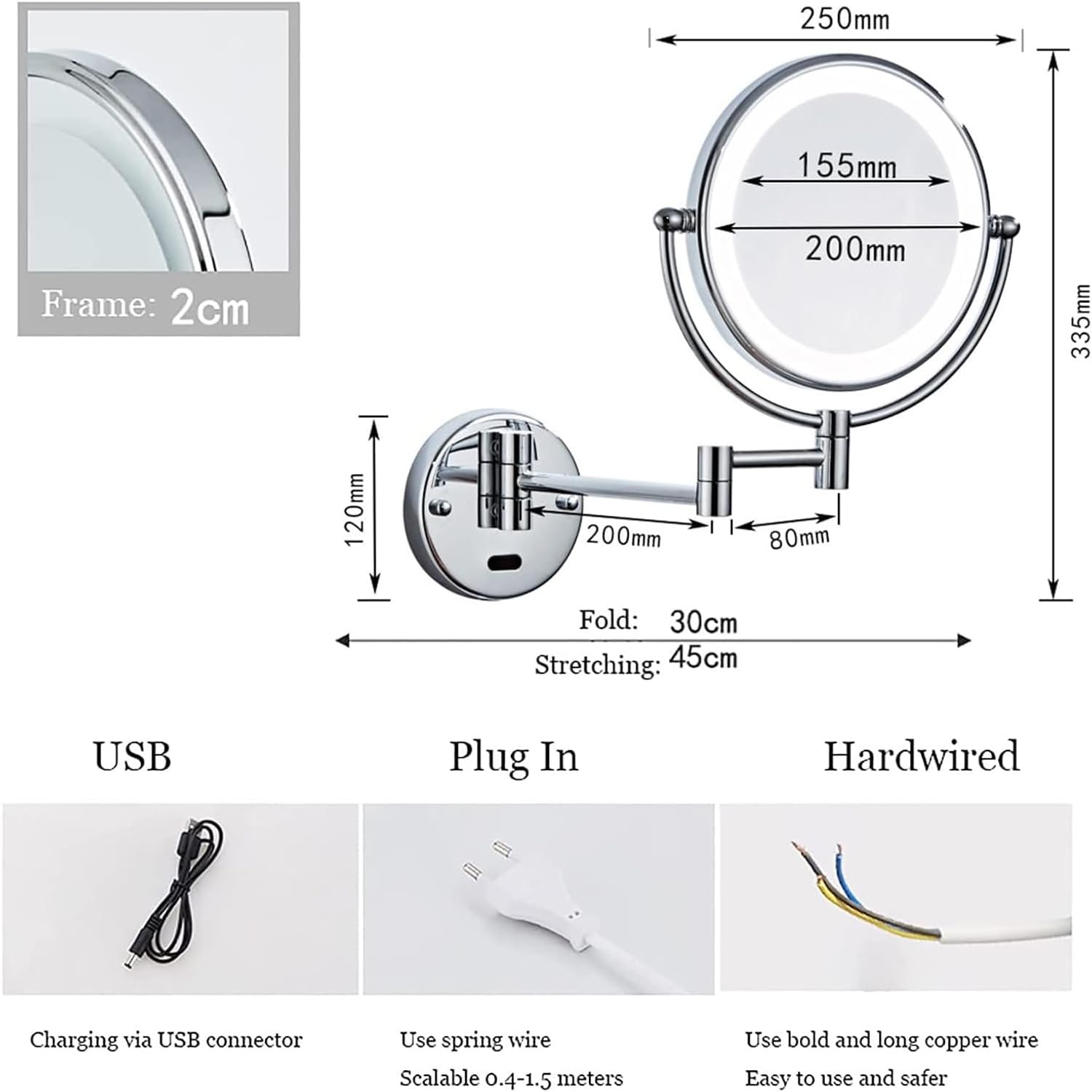 Wall-Mounted Lighted Makeup Mirror Rose Gold