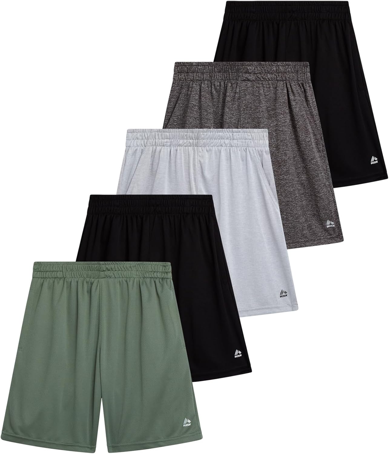 RBX Boys Active Shorts 5 Pack with Elastic Waistband
