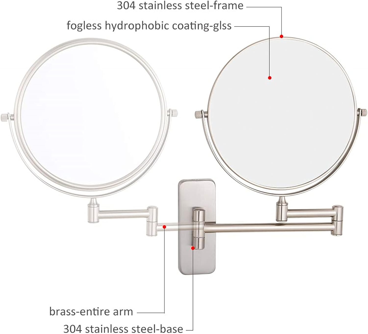Double Sided Shaving Mirror with Magnifying Glass Wall-Mounted