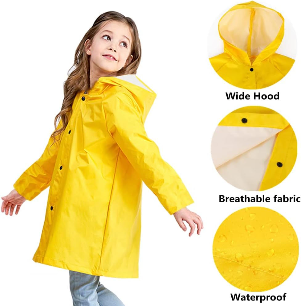 Amivoo Kids Yellow Rain Jacket - Waterproof Comfy for Boys Girls