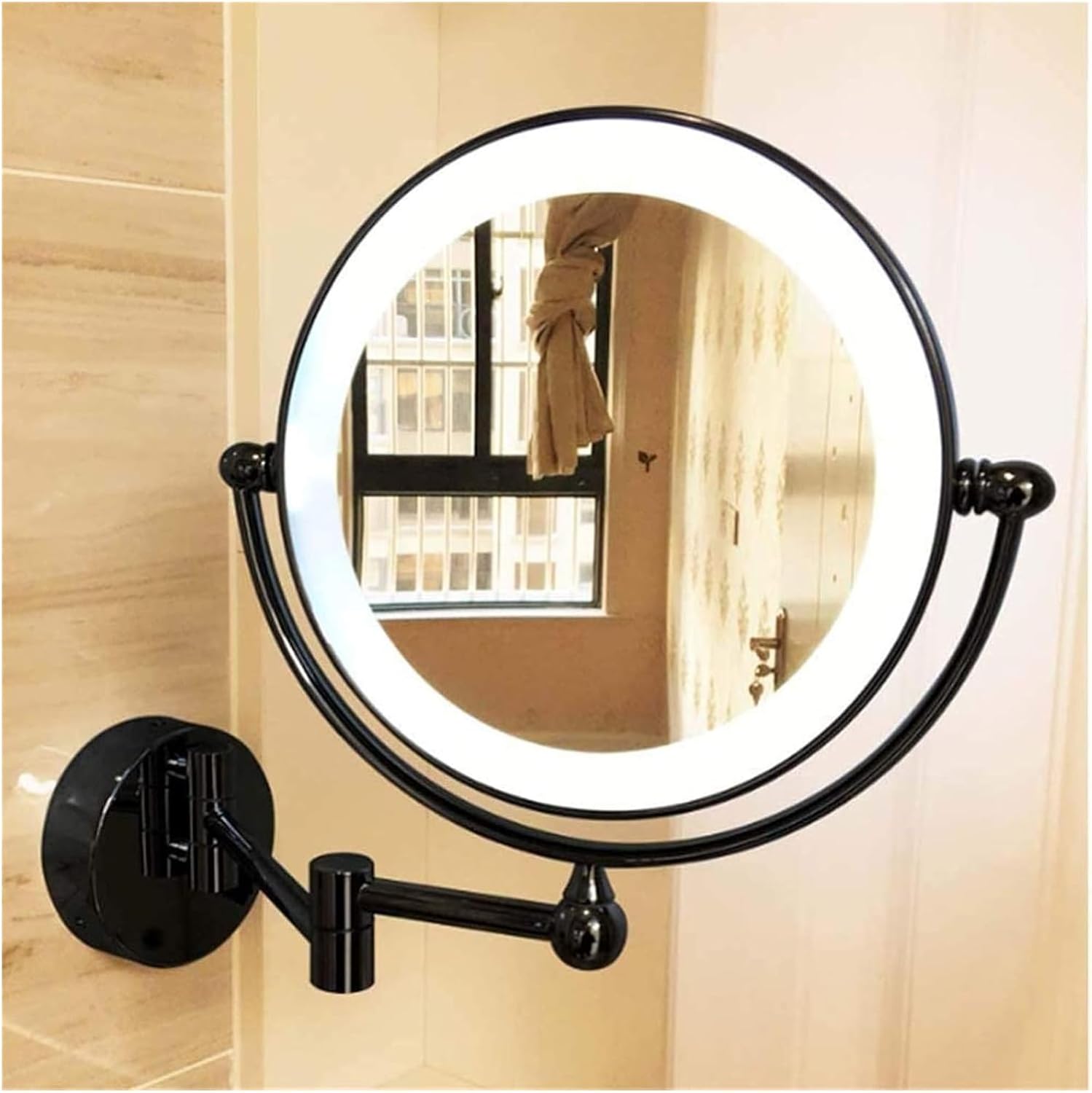 Wall Mounted Lighted Makeup Mirror 8-inch Swivel Extendable Design Plug Powered