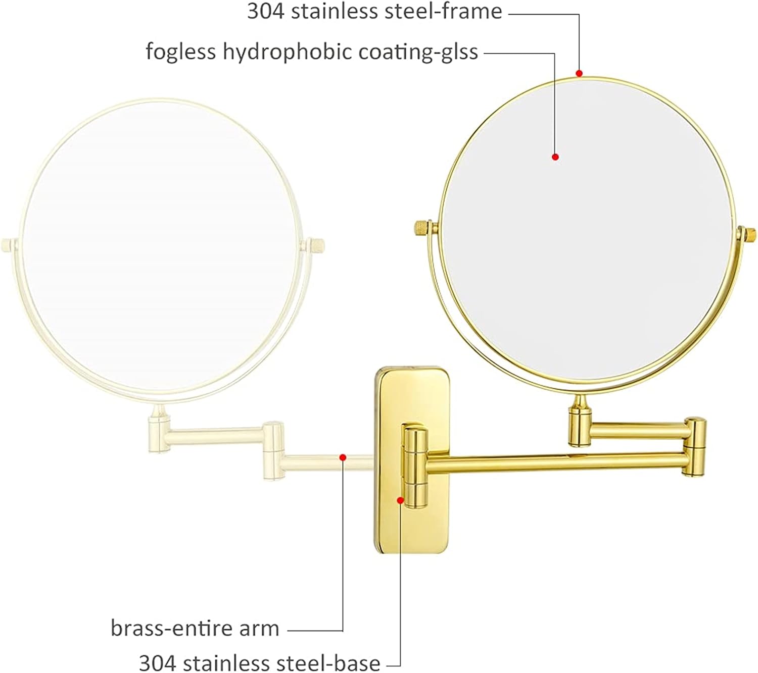 OGRAFF Wall Mounted Makeup Mirror Extendable Double Sided