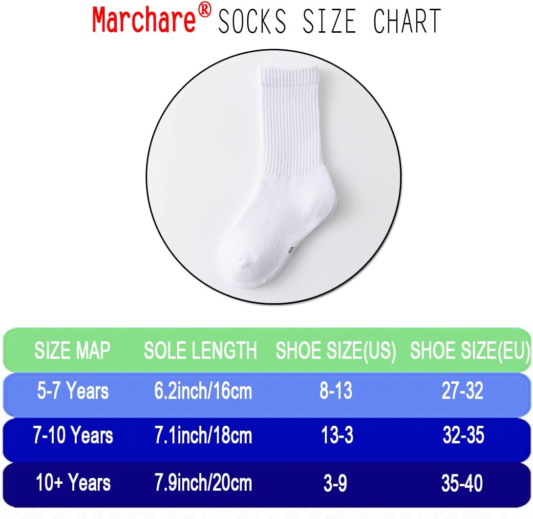 Marchare Boys Socks Kids Cushioned Crew Socks