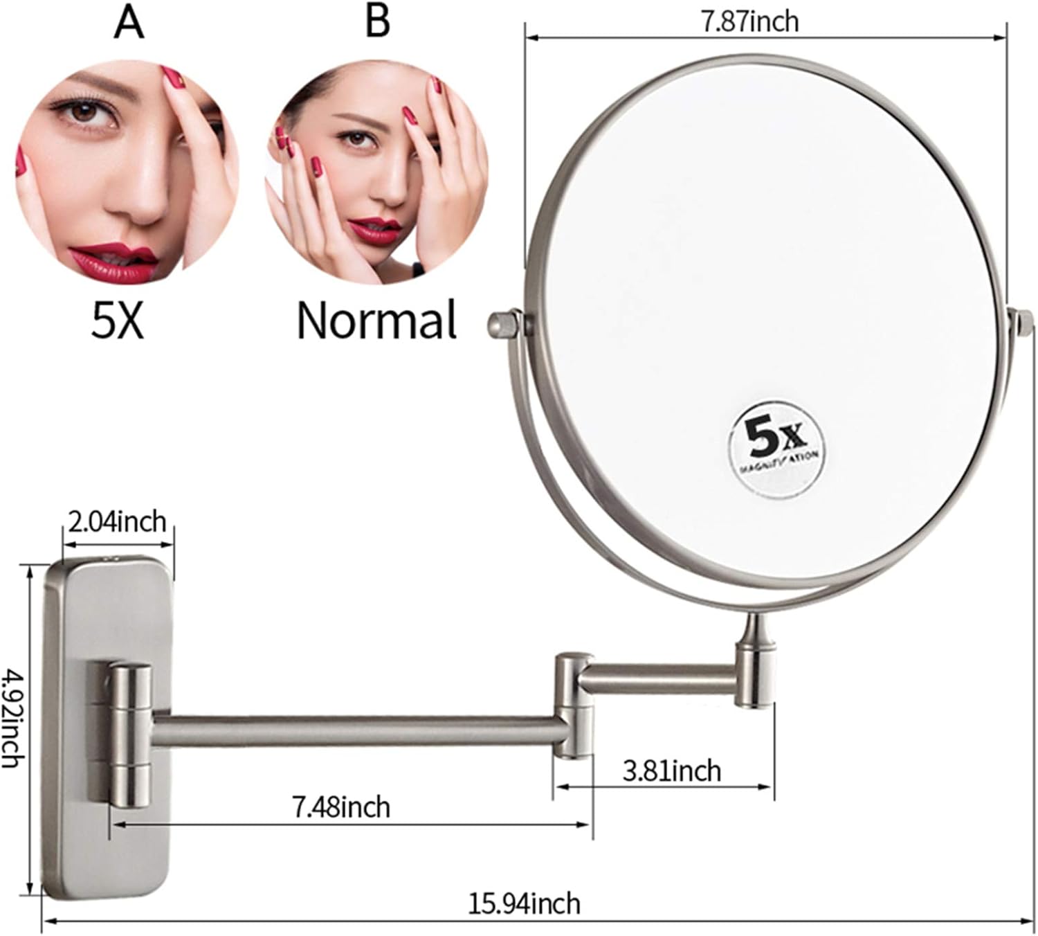 Double Sided Shaving Mirror with Magnifying Glass Wall-Mounted