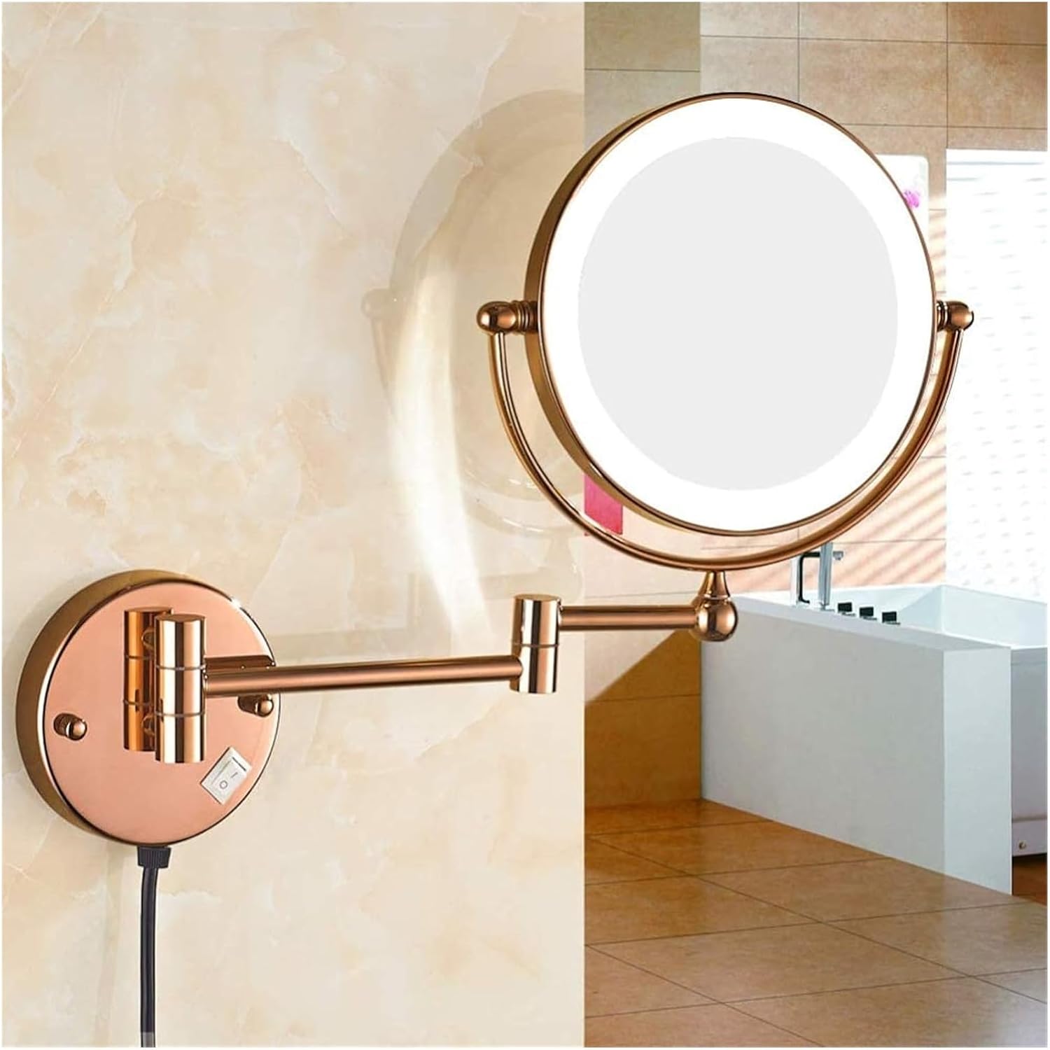 Wall-Mounted Lighted Makeup Mirror Rose Gold 5X Magnification