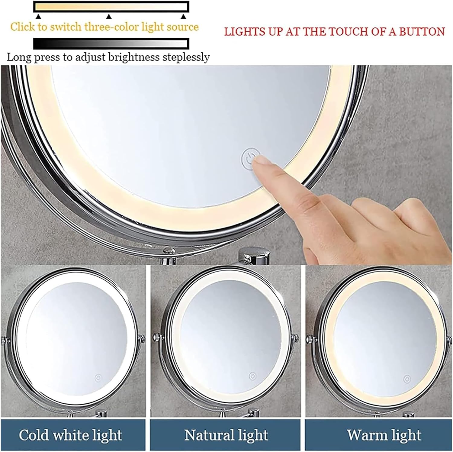 Wall-Mounted Lighted Makeup Mirror Chrome LED