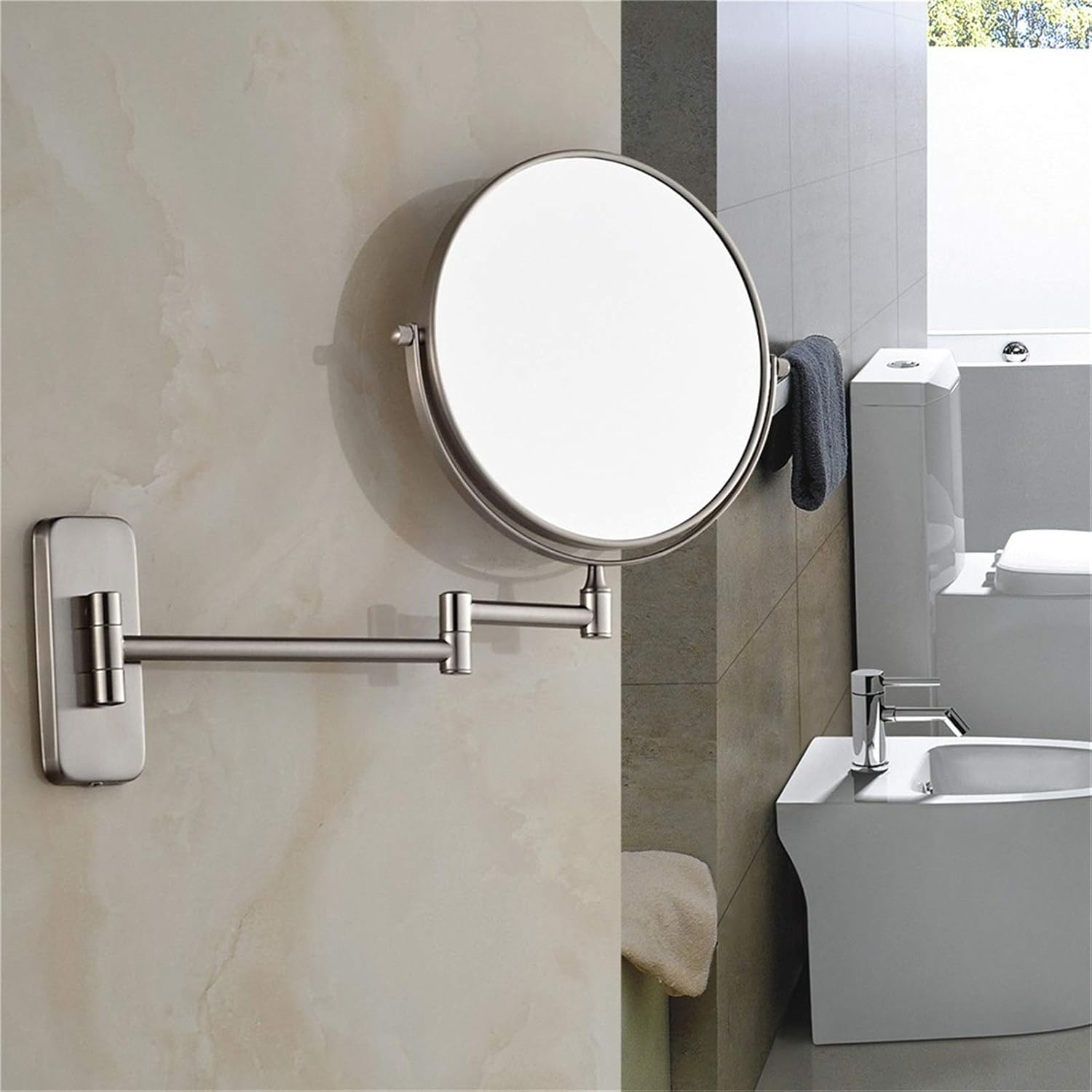 Double-Sided Makeup Mirror Extendable Wall-Mounted 3X Magnifying Shaving Mirror