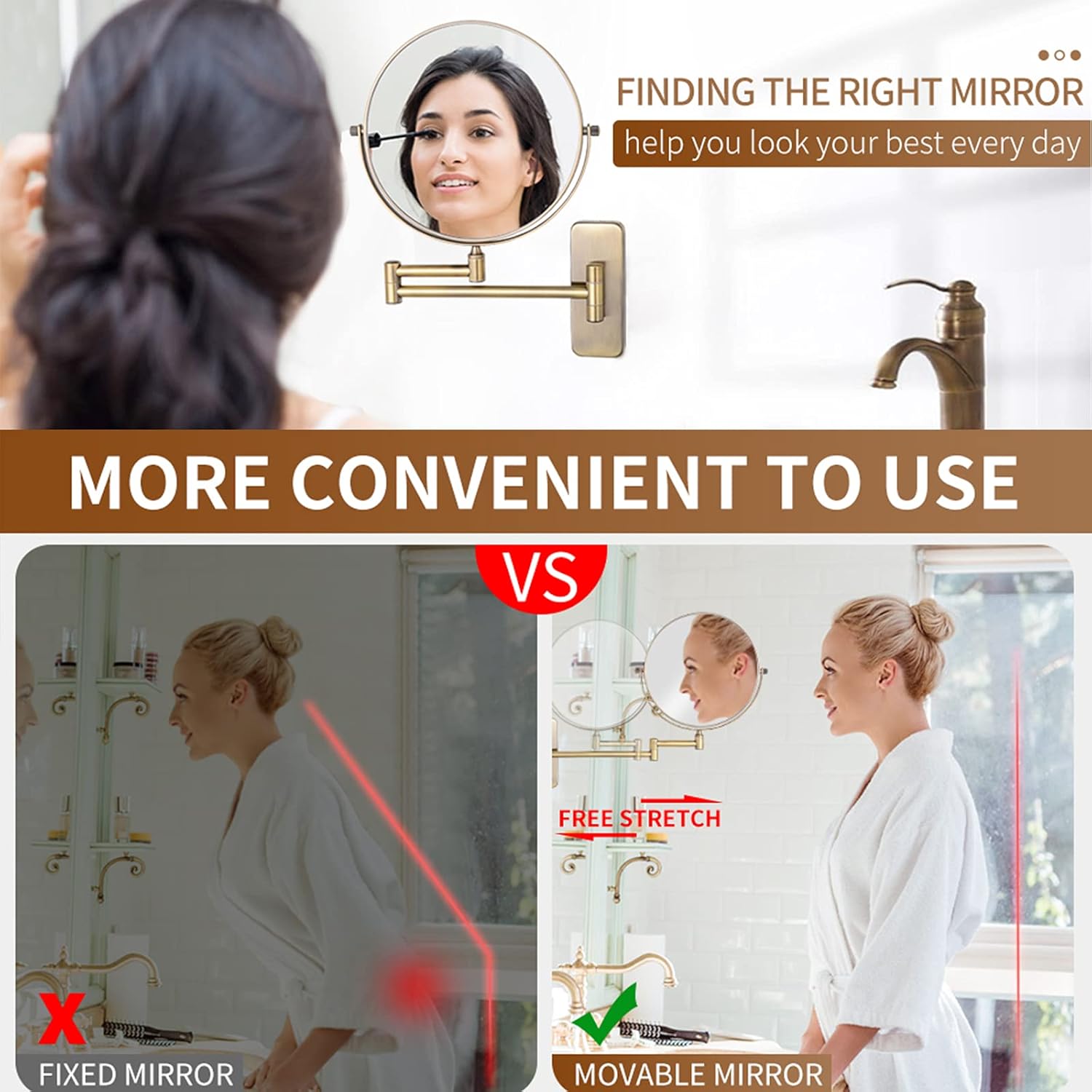 OGRAFF Wall-Mounted Makeup Mirror with Extendable Surface
