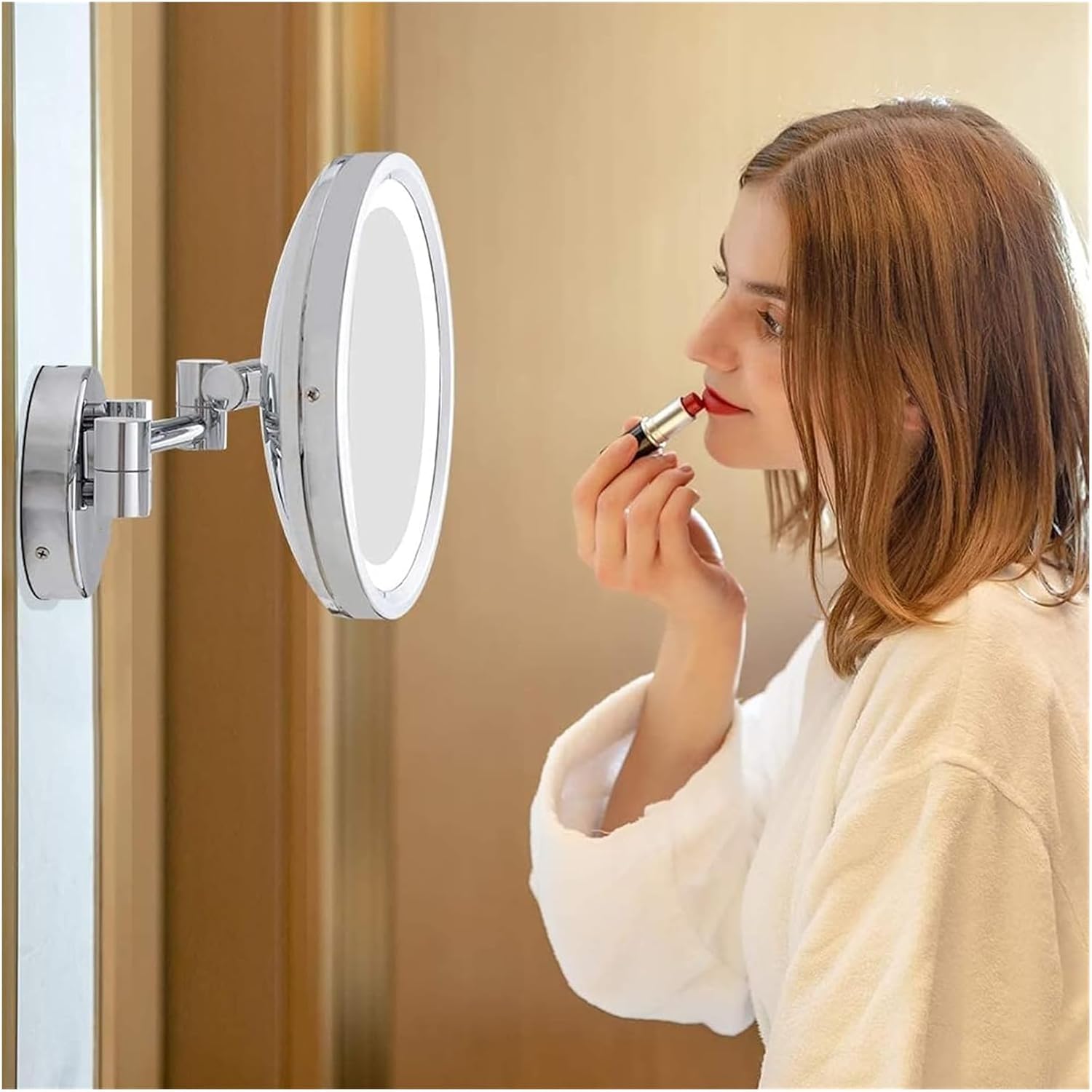 Wall-Mounted Lighted Makeup Mirror Chrome LED