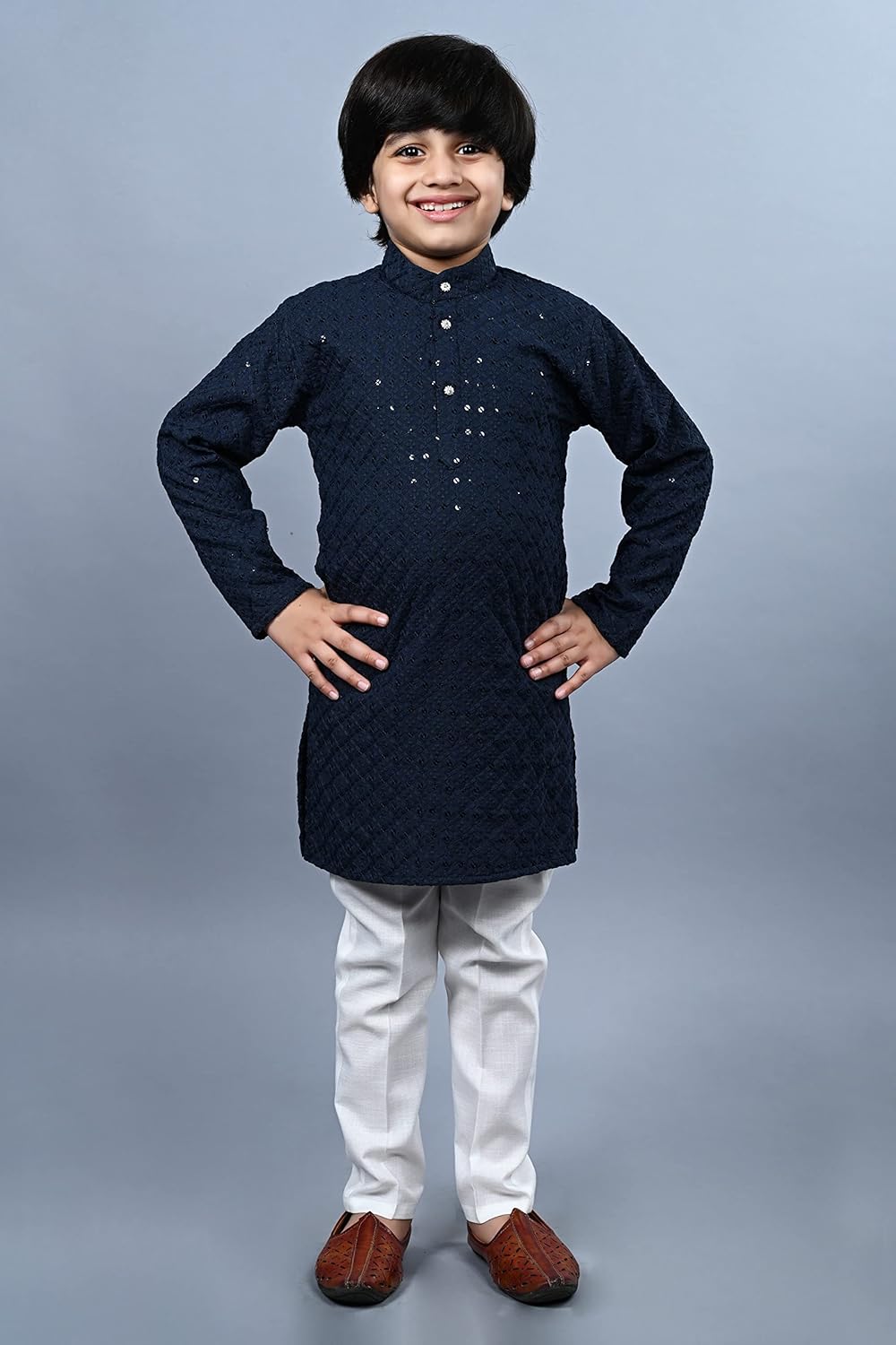 AHHAAAA Kids Sequin Embroidery Kurta Pajama Set 1