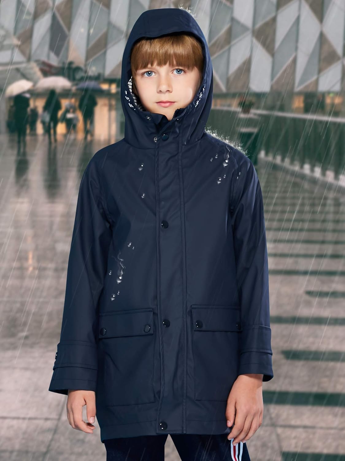 SOLOCOTE Kids Waterproof Rain Jacket with Hood 5-14Y