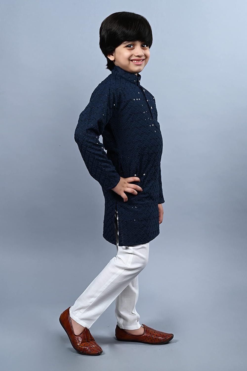 AHHAAAA Kids Sequin Embroidery Kurta Pajama Set 1