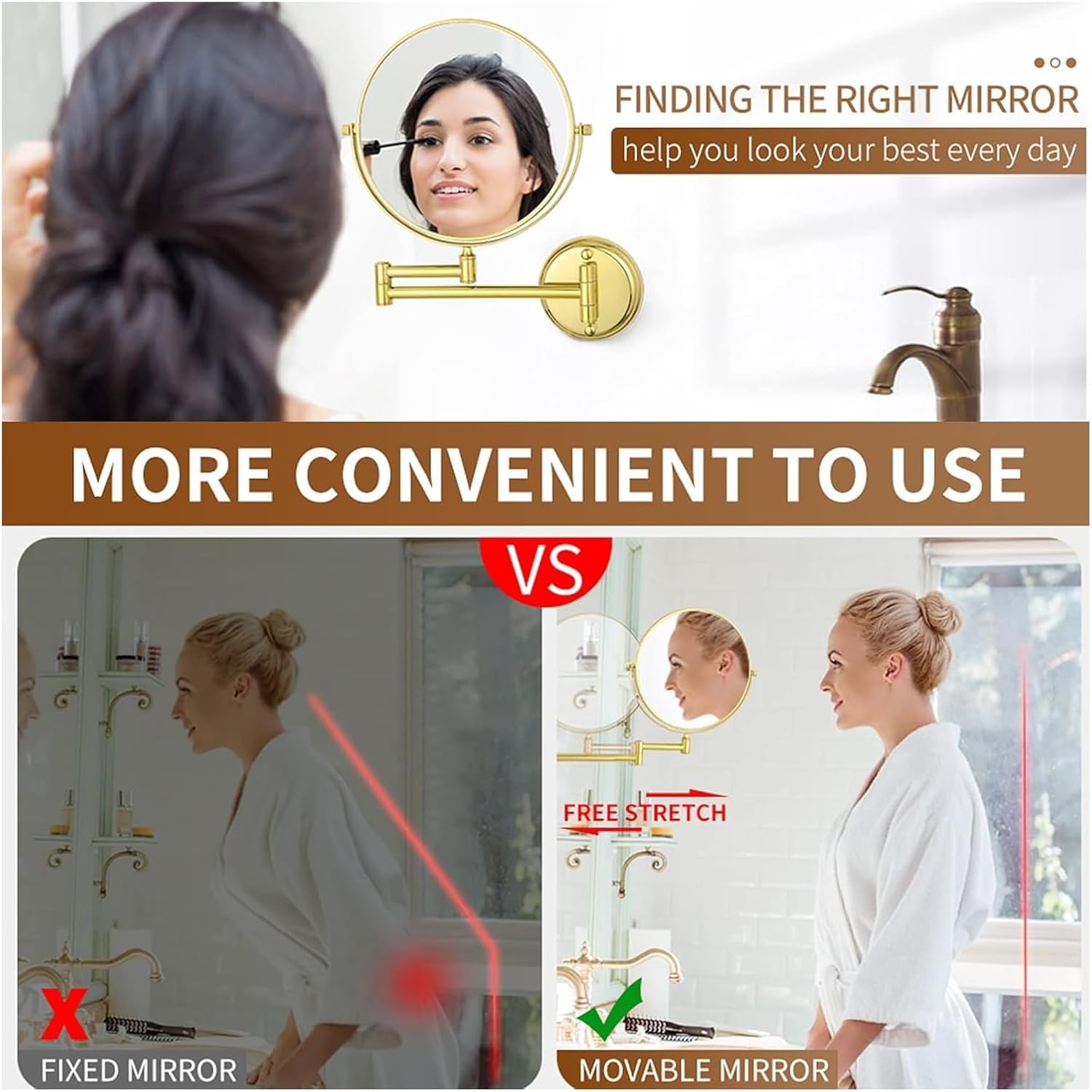 Ergonomic Wall-Mounted Lighted Makeup Mirror