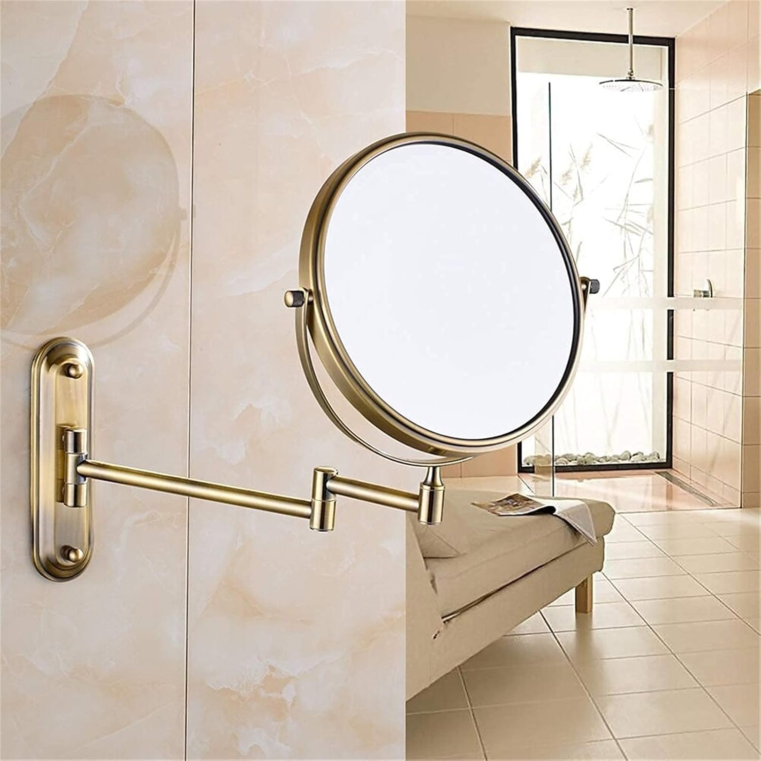 Wall-Mounted Makeup Mirror with Brass Frame Premium with 360-Degree Rotation