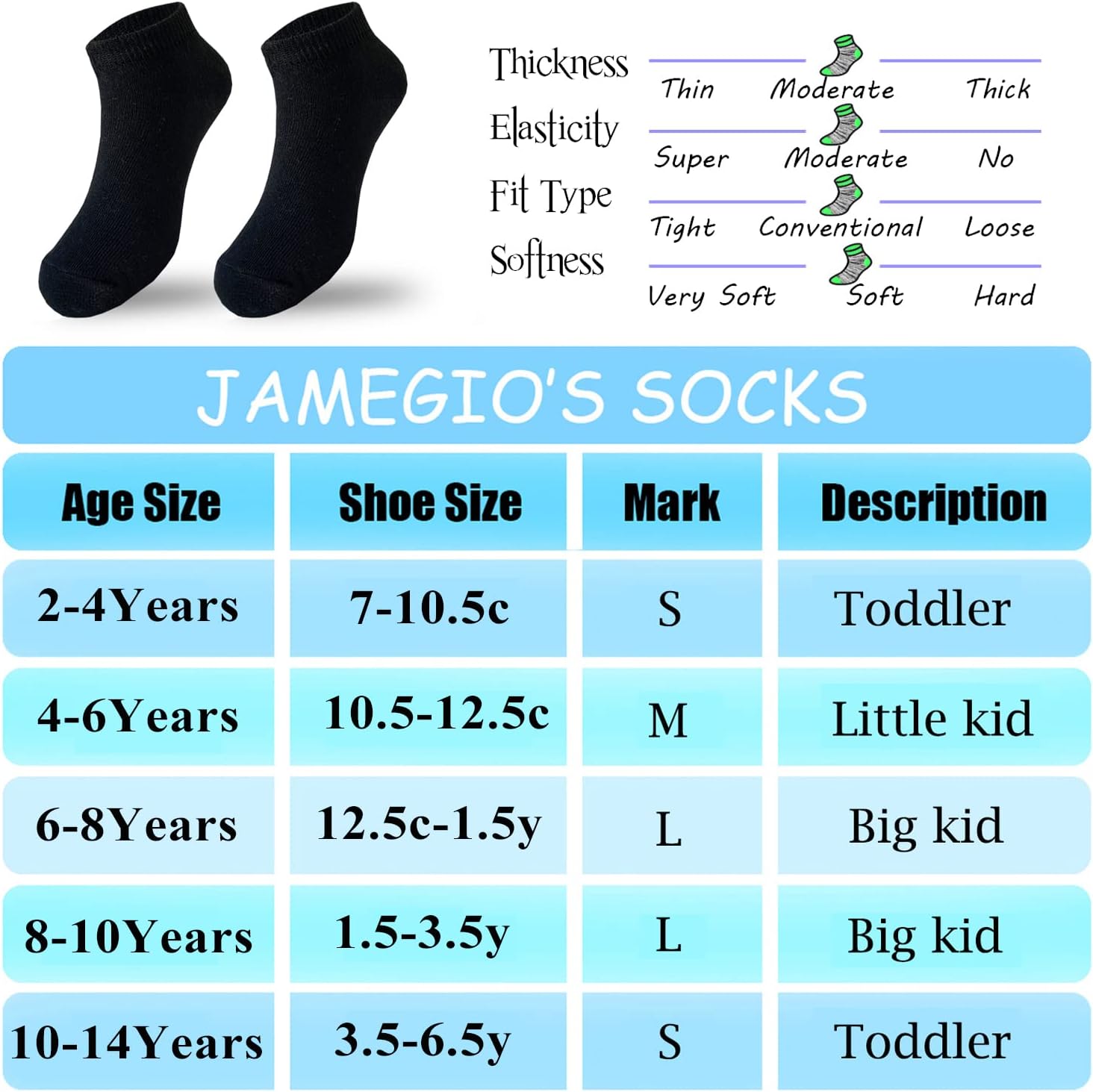 JAMEGIO 18 Pairs Kids Low Cut Half Cushion Sport Ankle Socks
